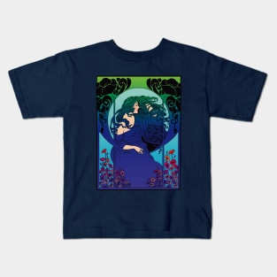 Art Deco Lady (blue) Kids T-Shirt